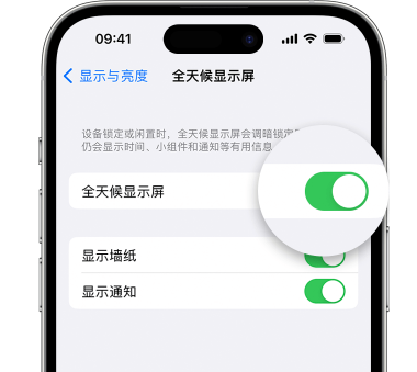 桐梓苹果15预约维修分享iPhone15如何设置全天候显示屏幕可见 